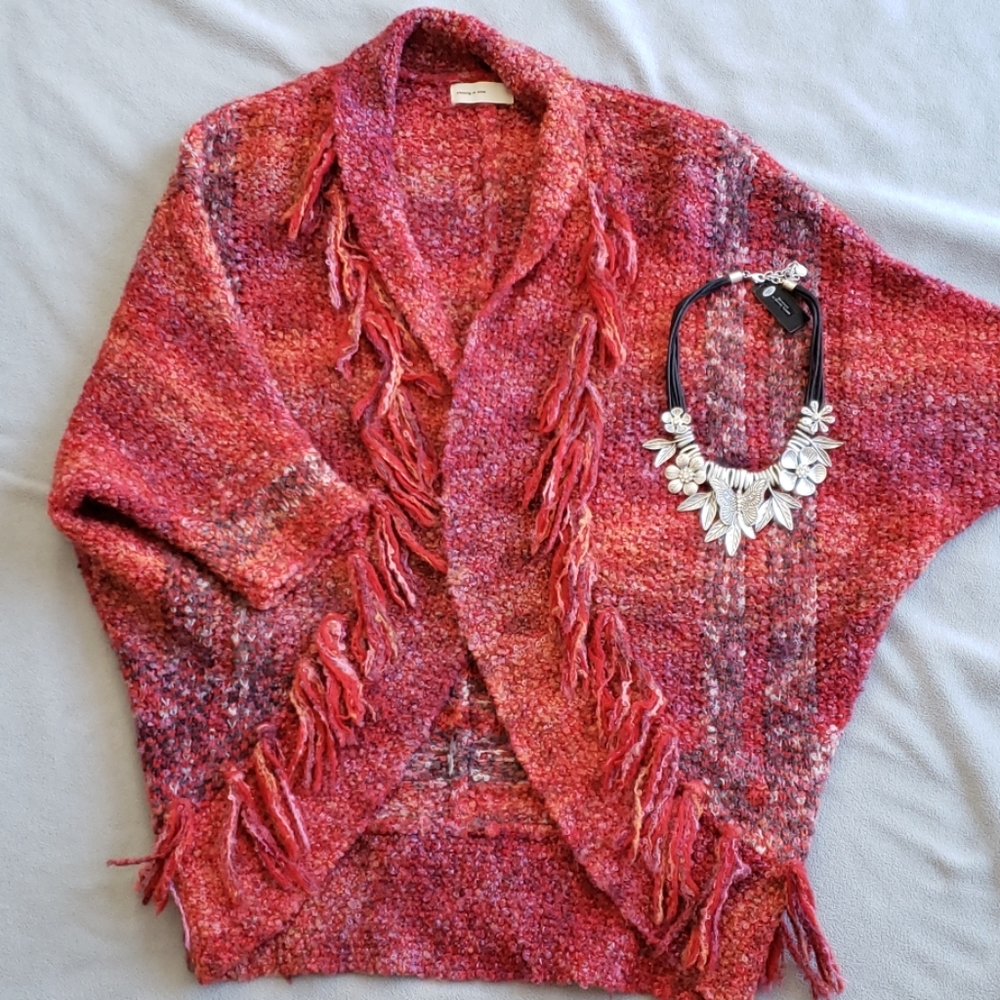 Anthropologie cozy red cocoon sweater cardigan